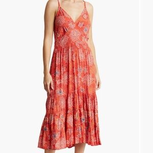 Angie Red Floral Tie Back Maxi Dress Size L